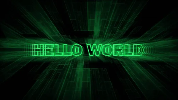 Abstract 3d colorful Hello World icon isolated on green line background.