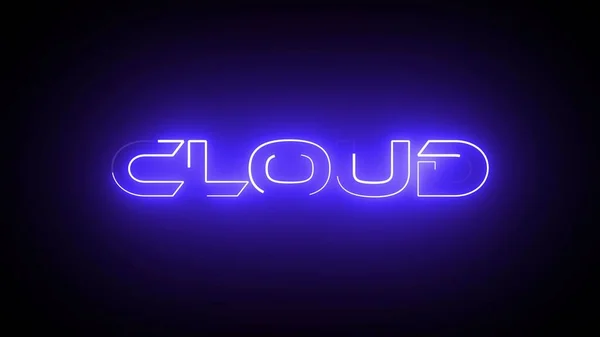 Blue color neon glowing Cloud icon isolated on black background.