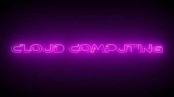 Pink color neon glowing Cloud Computing icon isolated on black background.