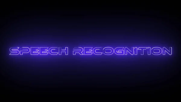 Speech Recognition blue color neon glowing text isolated on black background.