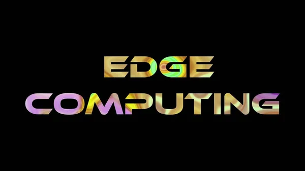 Edge Computing text on black background. Multicolored glossy technological word written on black.
