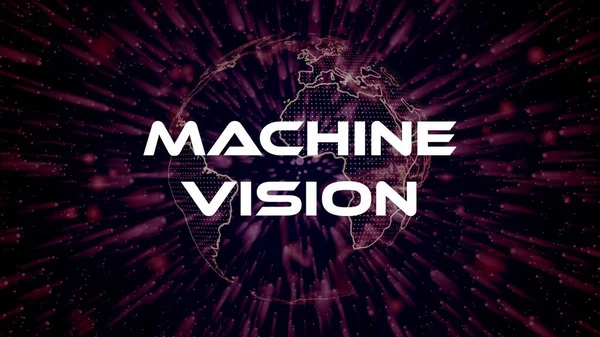 Machine Vision text concept on si-fi particles background. Dot particles technological earth.