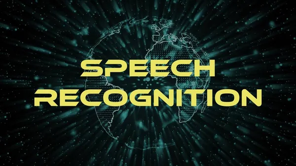 Speech Recognition text concept on si-fi particles background. Dot particles technological earth.