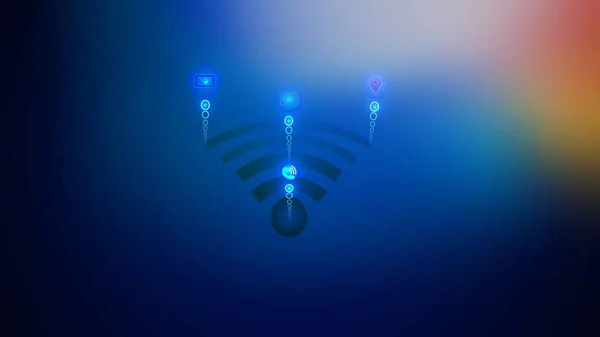 Digital technology internet connection Wi-Fi icon on blue color illustration background.