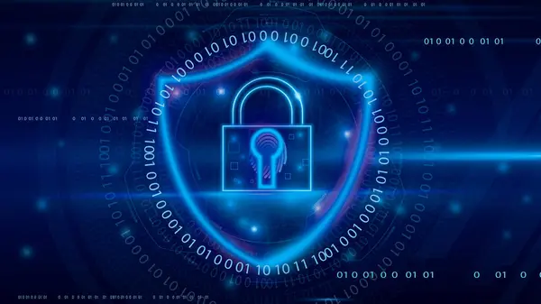 Smart technology security system of padlock lockup icon illustration background.