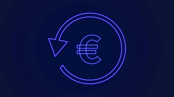 Euro icon with round arrow. cyan color Euro icon on dark background.