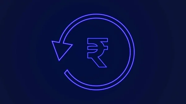 Rupee icon with round arrow. cyan and blue color Rupee icon on dark background.