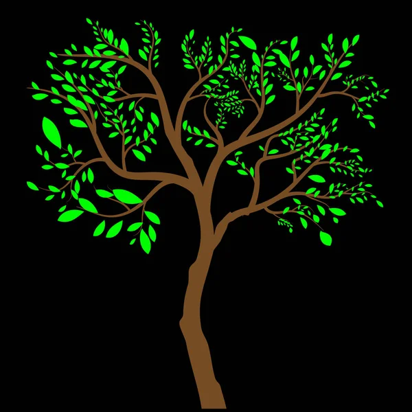 Abstract cartoon graphics tree icon with leaves on dark illustration background.