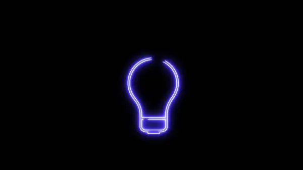 Neon light bulb icon on black abstract background. Concept of idea and innovation.