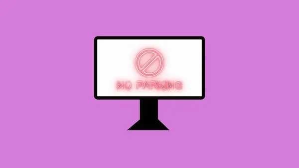 Computer monitor with a no parking sign on screen icon a purple background.