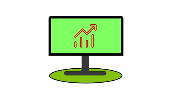 Computer monitor displaying a growth chart with an upward arrow, symbolizing business success or financial increase.