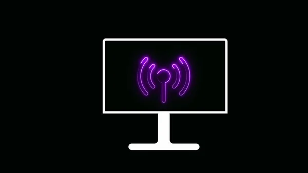 Computer monitor with a wireless signal icon on a black background.