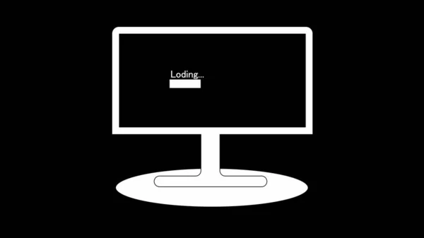 Computer monitor with a loading progress bar on the screen icon on black abstract background.