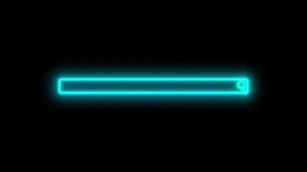 Neon search bar with glowing colorful outline icon on a dark background.