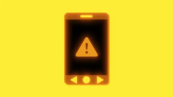 Neon glowing smartphone icon on the screen, isolated on a black background.