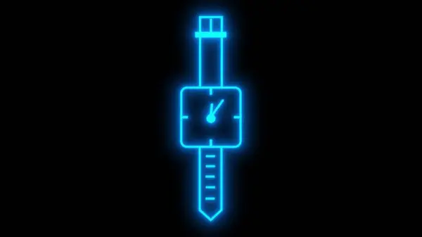 Neon blue syringe icon on a black background.