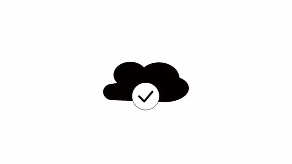 Black cloud icon with tick mark on a white background.