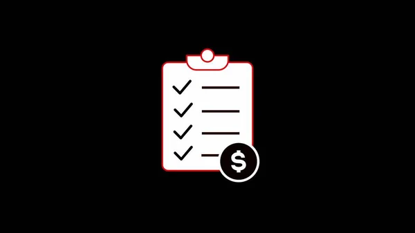 Minimalist financial checklist icon with dollar sign on a black background.