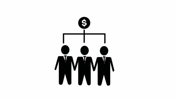 Iconic representation of a business hierarchy with three figures under a dollar sign, symbolizing financial authority or corporate structure.