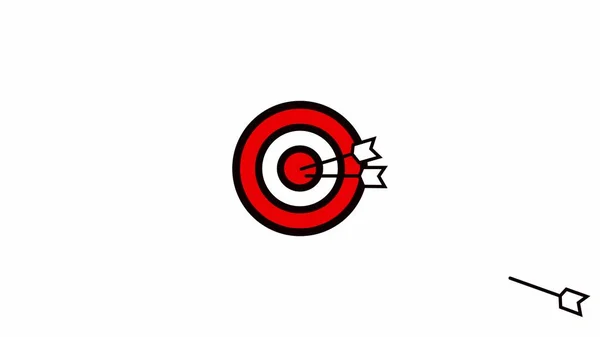 Red and white target with an arrow in the bullseye on a white background.