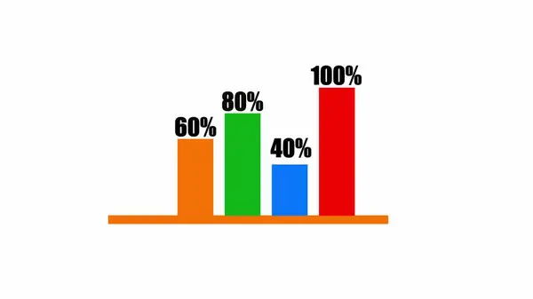 Colorful bar graph showing percentage growth with different heights icon on a white background.