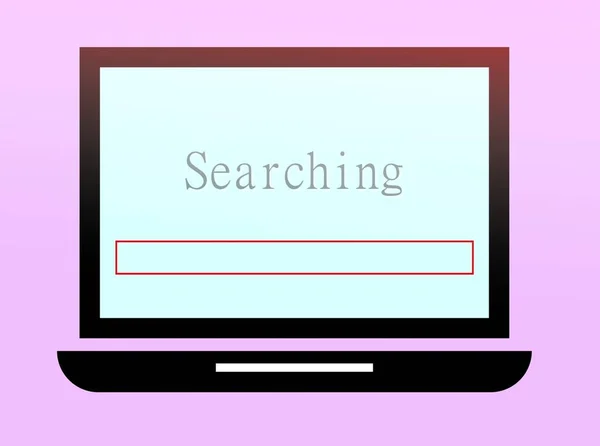 Laptop with Searching on screen progress bar on pink background.