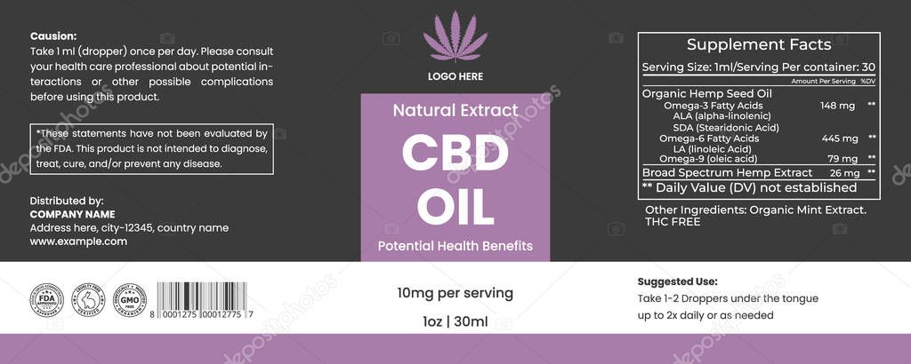 CBD Label Design Template, CBD Oil Bottle Label Template, Hemp Oil Label Template, Product Packaging Design