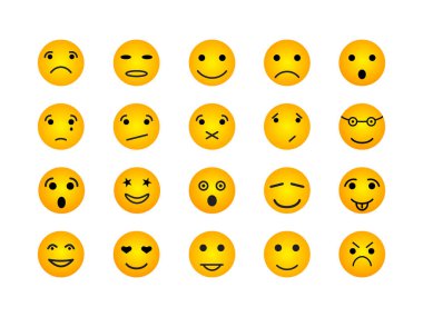 Emoticons and emoji face different face expression set, flat smiley emoticon seamless pattern set, vector illustration