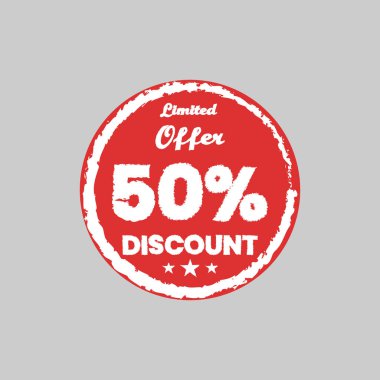 Limited Offer and Sale badge, sales discount label, tagline, price label badge for 50 percent discount sticker for digital marketing promotion