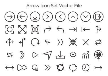 arrow icon vector set with black and white color, left arrow, right arrow, up arrow, down arrow, curved arrow