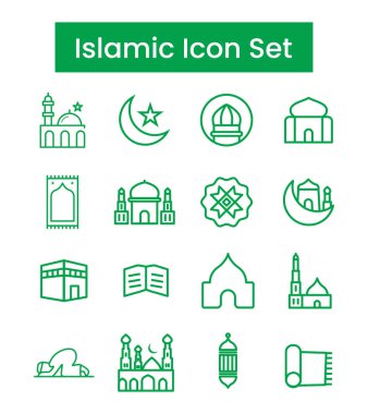 Islamic Icons Set Line Art Vector, Ramadan Kareem Elements, Eid Mubarak Design Elements, Muslim Prayer, Mosque