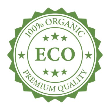 % 100 Çevre dostu rozet, logo, simge, mühür, etiket, sembol, imza, yapraklı etiket illüstrasyonu