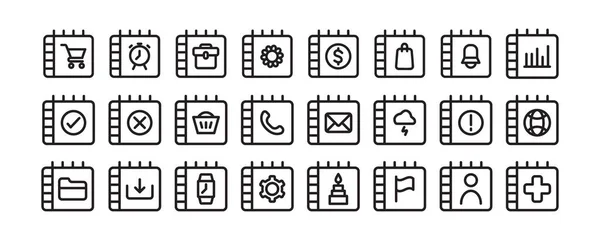 Uhrzeit Und Datum Kalender Icons Set Outline Schwarz Weiß Shopping — Stockvektor