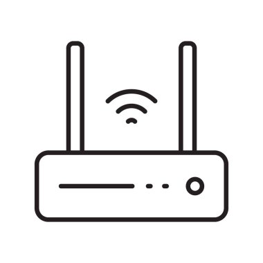 Router Simge Vektörü, Router WiFi Taslak Vektör Simgesi, izole edilmiş, Siyah ve Beyaz, Kablosuz Yönlendirici Şablonu, Geniş bant Çizgisi