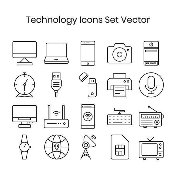 Icone Elettronica Tecnologia Set Vector Outline Isolato Bianco Nero Set — Vettoriale Stock