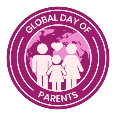Mutlu Küresel Ebeveynler Günü Rozet Tasarımı, Lastik Damga, Logo, Mühür, Bayrak, Etiket, Etiket, Simge, Sembol, İşaret, Ebeveynler Günü Tasarım Elemanları, Anneler Günü Rozeti, Vektör İllüstrasyonu