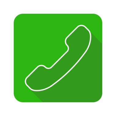 3D Yeşil Telefon Ara Düz Simge Vektörü, Arama kabul düğmesi, Telefon Logosu Simgesi, Gelen Yeşil Telefon Vektörü Beyaz ve Yeşil Renkli Uzun Gölge