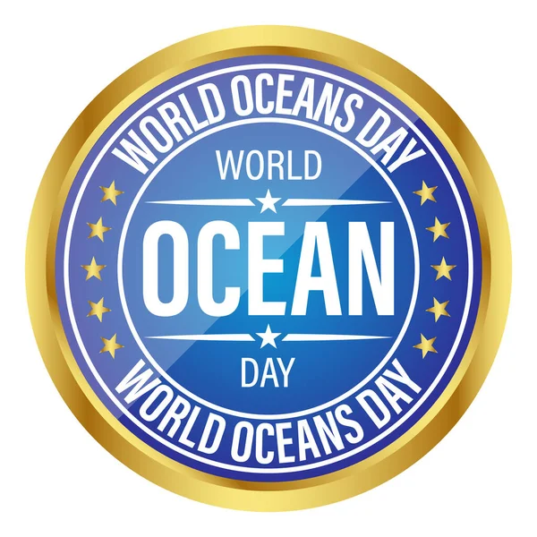Okyanusların günlük tasarımı, yuvarlak rozet, poster, etiket, amblem, logo, mühür, pul, dünya okyanus günü alıntıları, tişört tasarımı, klasik, retro vektör illüstrasyon geçmişi