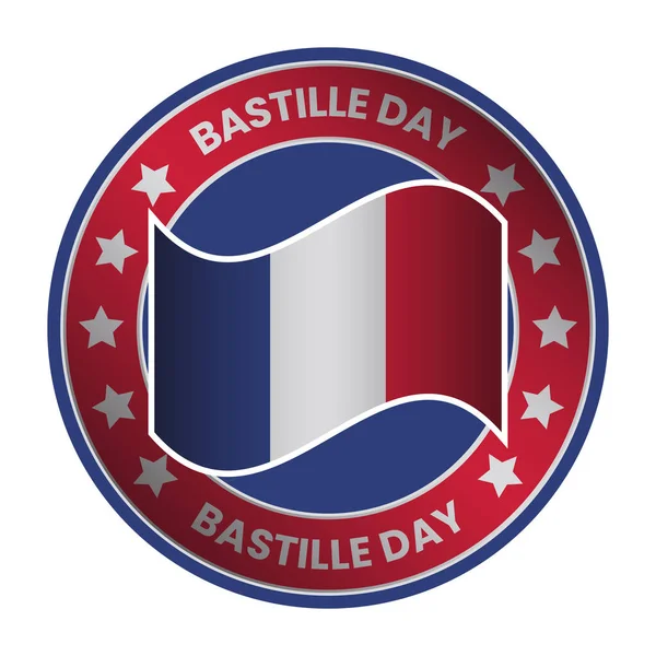バスティーユの日またはフランス国民の日バッジデザイン シール エンブレム ステッカー スタンプ ラベル パッチベクトルのイラスト バスティーユの日は毎年7月14日にグランジテクスチャでフランス語で祝われます — ストックベクタ