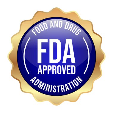Pırıl pırıl FDA etiketi, mühür, rozet, mühür, çıkartma, etiket, vektör, gıda ve ilaç yönetimi rozeti, cbd etiket tasarım elemanları için 3D gerçekçi rozet