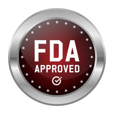 Pırıl pırıl FDA etiketi, mühür, rozet, mühür, çıkartma, etiket, vektör, gıda ve ilaç yönetimi rozeti, cbd etiket tasarım elemanları için 3D gerçekçi rozet
