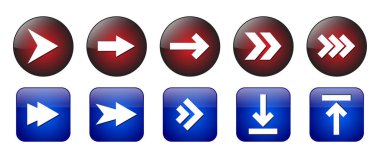 Ok Vektörü Simgesi Ayarları, 3 Boyutlu Parlak Gerçekçi Ok Düğmesi, Beyaz Arkaplanda Parlak Ok Düğmesi