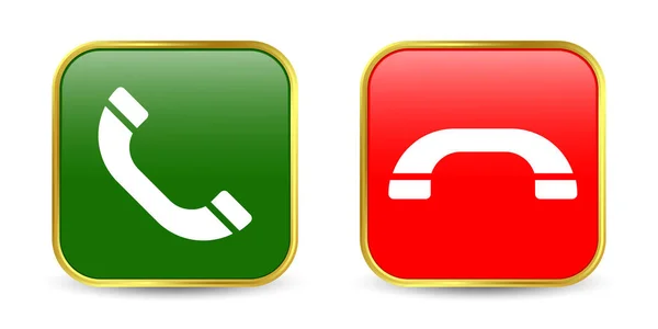 3D现实电话接收 拒绝和拨号 来电显示按钮 红绿电话按键 电话签名 电话接收和下降符号 回复和拒绝电话按钮设置图标 — 图库矢量图片