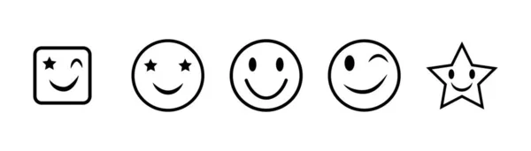 Conjunto Iconos Cara Guiño Smiley Face Vector Icon Emoticon Sonrisa — Vector de stock