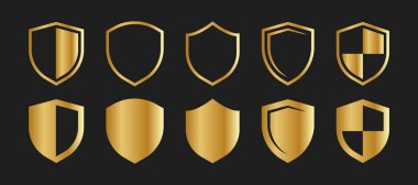 Gold Shield Vector Icons For Security Guard, Protection Icon, Privacy, Defense And Military Design Elements, Safety Gold Shield Vector Illustration With Glossy And Shiny Realistic clipart