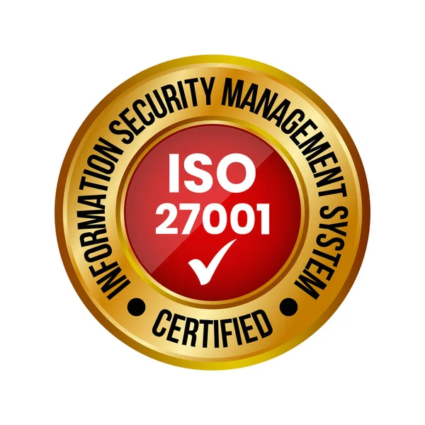 ISO 27001 Sertifikalı Rozet veya Bilgi Güvenliği Yönetimi Sistemi, ISO 27001 Vektör Simgesi, Lastik Damga, Mühür, Etiket, Amblem, Çek İşaretli, Parlak ve Altın Rozet Resimleri