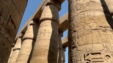 Egyptian columns with decoration and inscriptions in hieroglyphics