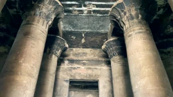 Columns Temple Edfu Roofs Stained Smoke Fire — стоковое видео