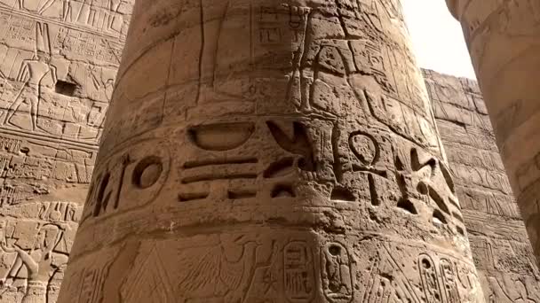 Иероглифы Напечатанные Колоннах Гипостильного Зала Храма Карнака Египте — стоковое видео