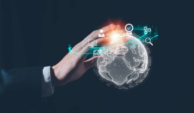 internet of thaing Business global internet connection application technology and digital marketing, Financial and banking, Digital link tech, big data.	